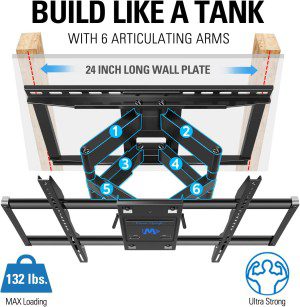 Mounting Dream TV Wall Mount TV Bracket for Most 42-90 Inch TV, UL Listed Full Motion TV Mount with Articulating Arms, Max VESA 800X400Mm 132 Lbs. Loading, Fits 16″, 18″, 24″ Studs MD2298-XL-04