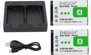 ENEGON NP-BX1 Battery (1300 Mah, 2-Pack) and Charger Set, Rapid Dual Charger for Sony Np-Bx1,Zv-1/Zv-1F,Cyber-Shot DSC-RX100/100M/WX300,DSC-HX300/400,AS10/15/30V/50R/100V/300R,HDR-CX240/405, HDR-MV1/PJ275