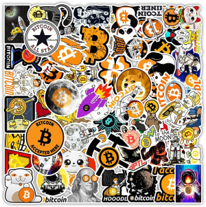 Bitcoin Stickers,50 PCS Virtual Currency Graffiti Vinyl Waterproof Decals for Water Bottles Computer Bicycle Skateboard Luggage Phone Pad Laptop Kids Teens Stickers Pack