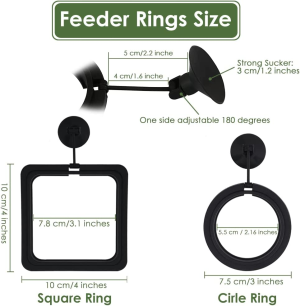 DS. DISTINCTIVE STYLE Fish Feeding Ring 2 Pieces Aquarium and Tank Floating Rings Food Feeders with Suction Cup (Black)