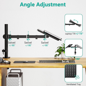 WALI Laptop Tray Desk Mount for 1 Laptop Notebook up to 17 Inch, Fully Adjustable, 22 Lbs Capacity with Vented Cooling Platform Stand (M00Lp)