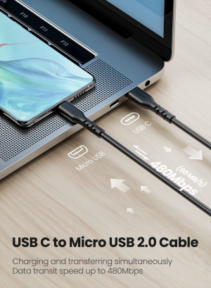 Fasgear Short USB C to Micro USB Cable 1Ft/30Cm – 1 Pack USB 2.0 Type C to Micro USB Cable Support Data Sync & Charging Compatible with Macbook Pro|Ps4/X-Box Controller|Android Phone OTG Device