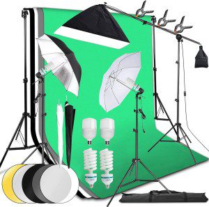 Abeststudio Studio Lighting Kit Bi-Color Dimmable 2X 85W Softbox Continuous Lighting Background Support System Black White Green Backdrop Cloth with Stand for Portrait Product Photography Video Shooting