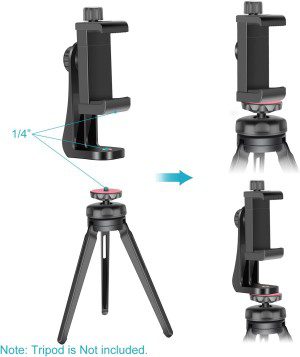 NEEWER Smartphone Holder Vertical Horizontal Bracket Tripod Mount Adapter with 1/4Inch Thread, Cell Phone Clip Compatible with Iphone 15 14 13 Pro plus Max Mini Galaxy S20+/S20, Huawei P40 Pro, Etc.