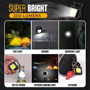 Soseelnee COB Keychain Light,Rechargeable Led Small Flashlight 500 Lumens Bright 4 Light Modes Pocket Emergency Work Light with Corkscrew & Magnet Base for Indoor Outdoor Use (White Light-Pack 1)