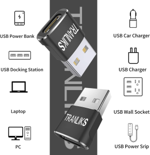 TRANLIKS USB to USB C Adapter, USB Type C Female to USB a Male Converter, Supports Charging and Data Transmission(4 Pack Black)