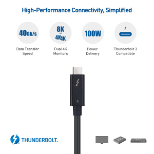 [Intel Thunderbolt Certified] Cable Matters 40Gbps Active USB C Thunderbolt 4 Cable 2M with 100W Charging and 8K Video – Universally Compatible with USB-C, USB4, and Thunderbolt 3