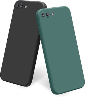 T Tersely [2 Pack] Liquid Silicone Case for Apple Iphone 7 Plus/Iphone 8 Plus, Suitable for Magsafe Wireless Charger Shockproof & Scratch Soft Rubber Skin Case Cover (Black+Midnight Green)