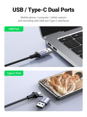 UGREEN Video Capture Card 4K HDMI to USB-A/USB-C HDMI Capture Card Full HD 1080P HDMI to USB 2.0 Capture Video and Audio Recording for Gaming, Streaming, Teaching, Video Conference, Live Broadcasting