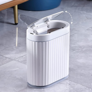 Smart Trash Bin with Lid, 7 Liter Slim Automatic Garbage Can, Waterproof Plastic Rubbish Bin Narrow Motion Sensor Wastebasket for Bedroom, Living Room, Kitchen, Office, Grey(No Battery)