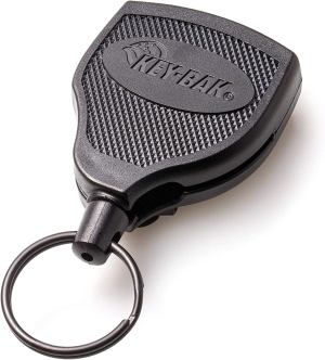 KEY-BAK SUPER48 Locking Retractable Keychain, Black Polycarbonate Case, Steel Belt Clip, Oversized Split Ring