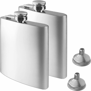 Yowamho 2Pcs Hip Flask for Liquor 8 Oz Stainless Steel with Metal Funnel, Easy Pour, Leakproof, Attached Screw-On Cap,304 Food Grade, Used for Storing Drinks and Liquor,Men and Women’S Gift