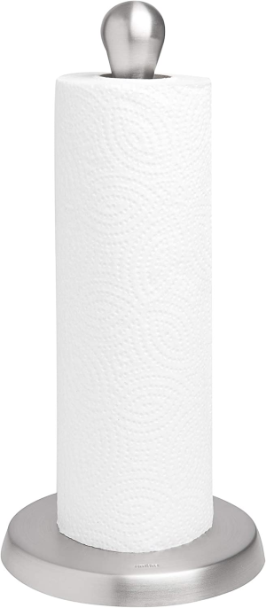 Umbra 330746-582 Tug Modern Stand up Paper Towel Holder- Easy One-Handed Tear Kitchen Paper Towel Dispenser with Weighted Base for Standard Paper Towel Rolls, Nickel Kitchen, Nickel/Smoke, 6-1/2″ Diam. X 13-1/4″ H