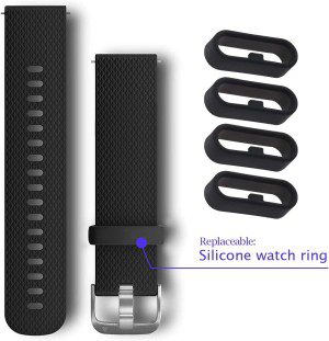 Wristwatch Strap Loop, Compatible with Garmin Vivoactive 3 & Music Secure Silicone Ring – (Black)