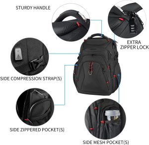 KROSER Travel Laptop Backpack 17.3 Inch XL Computer Backpack with USB Charging Port RFID Pockets Water-Repellent Business College Daypack Stylish Big School Laptop Bag for Men/Women-Black