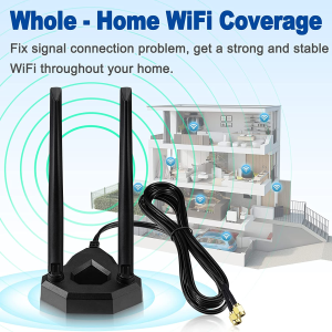 Eightwood Dual Band Wifi Antenna 2.4Ghz 5Ghz RP-SMA Wifi Antennae with 2M Extension Cable for PC Desktop Computer PCI Pcie Wifi Bluetooth Card Wireless Network Router