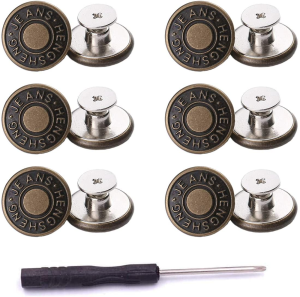 12 Pcs Button for Sewing Metal Jeans,Iceyli 17 Mm No-Sew Nailess Removable Metal Jeans Buttons Replacement Repair Combo Thread Rivets and Screwdrivers