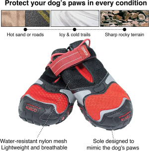 Kurgo Blaze Cross Dog Shoes | Winter Boots for Dogs | All Season Paw Protectors | Dog Shoes for Hot Pavement | Dog Snow Boots | Water Resistant | Reflective | No Slip | Chili Red/ Black (Medium)