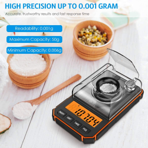 Digital Milligram Scale, 50G Portable Mini Scale, 0.001G Precise Graduation, Professional Pocket Scale with 50G Calibration Weights Tweezers (Batteries Included)