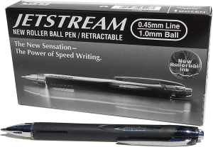 Uni-Ball SXN-210 Jetstream RT Rollerball Pens, Black Smudge Resistant and Tamper Free Ink, 1.0Mm Ball, Rubberized Grip, Package of 3