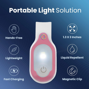 Clipglow Portable Rechargeable Light for Nurses, 4 Mode & Light Settings, 8-12 Hours of Use, Bright and Lightweight, Pink