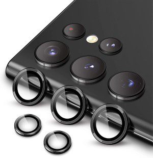 Jetech Camera Lens Protector for Samsung Galaxy S22 Ultra 5G 6.8-Inch, 9H Tempered Glass Metal Individual Ring Cover, Easy Installation Tray, HD Clear, Set of 5 (Phantom Black)