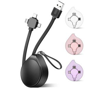 USB Retractable 3 in 1 Charging Cable, Type C/Micro USB Universal Charger, Compatible with Huawei, Tablets, Smart Phones, Oppo, Samsung S21, S9, Note 10 LG, Etc. (Purple)