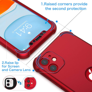 ORETECH Designed for Iphone 11 Case [With 2 X Tempered Glass Screen Protector] Shockproof Protection Cover Hard PC Silky Soft Touch Full Body Protective Case for Iphone 11 (2019) 6.1” – Red