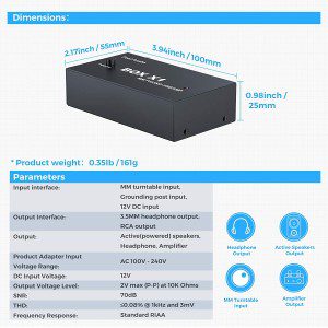 Fosi Audio Box X1 Phono Preamp for MM Turntable Mini Stereo Audio Hi-Fi Phonograph/Record Player Preamplifier with 3.5MM Headphone and RCA Output with Power Switch DC 12V Power Supply