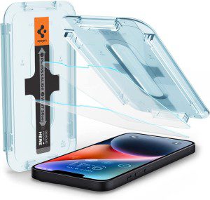 SPIGEN EZ Fit Glas.Tr Slim Screen Protector Designed for Apple Iphone 14 plus / 13 Pro Max [6.7-Inch] Auto Alignment Kit Premium Tempered Glass [2-Pack] – Clear