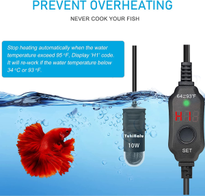 Yukihalu USB Powered Submersible Aquarium Heater, 10W/5V/2A Adapter, Mini Fish Tank Heater 10W with Built-In Thermometer, External Temperature Controller, LED Display, Used for 0.5-1 Gallon Tank (Without Adapter)