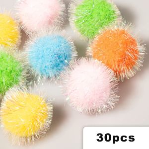 VAPKER 30 Pcs Cat Ball Toys Sparkle Balls Extra Large 2 Inch Cat’S Favorite Chase Glitter Ball Glitter Tinsel Pom Poms Balls Assorted Color