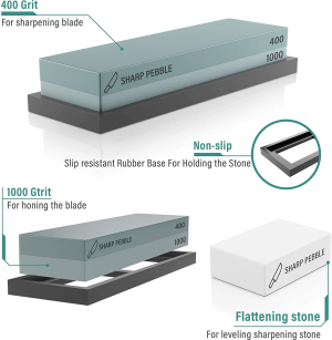 Sharp Pebble Premium Whetstone Sharpening Stone 2 Side Grit 400/1000-Whetstone Knife Sharpener with Flattening Stone & Nonslip Rubber Base