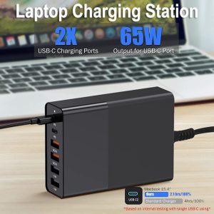 AU Plug 80W Charger Adapter 6-Port USB Charging Station PD 65W/30W and QC3.0 30W Fast Charger, Desktop/Travel Charging Hub Compatible with Laptops Macbook Iphone Smartphone Tablet Smart Watch