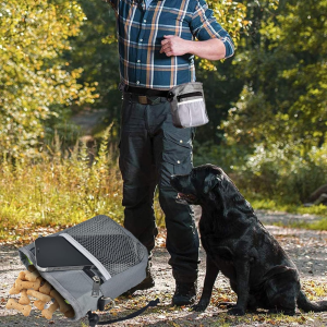 T Tersely Dog Treat Training Pouch Bag1 Pack, with 3 Ways Easily Access to Pet Toys, Kibble, Treats, with Waist Belt, Shoulder Strap- Build-In Waste Bag Dispenser (Grey)