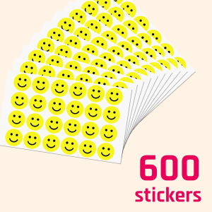 1″ Yellow Happy Smiley Face Stickers – 50 Sheets, Pack of 1200