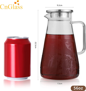 CNGLASS 56Oz Glass Pitcher with Lid Iced Tea Pitcher Water Jug Hot Cold Water Wine Coffee Milk and Juice Beverage Carafe