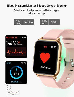 Smart Watch, Popglory Smartwatch with Blood Pressure, Blood Oxygen Monitor, Fitness Tracker with Heart Rate Monitor, Full Touch Fitness Watch for Android & Ios for Men Women