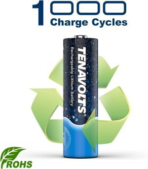 TENAVOLTS Rechargeable AA Lithium Battery with USB Charger, 1.5V 2800Mwh Pre-Charged Batteries, Constant Voltage Output, 1.8H Fast Charge,1000 Cycles, Long Lasting 10 Year Life, 4 Counts