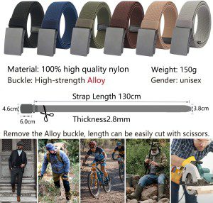 Elastic Men Belt, Metal Buckle Nylon Fabric Golf Belt Adjustable Waist