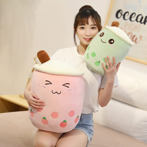 VHYHCY Cute Stuffed Boba Plush Bubble Tea Plushie Pillow Milk Tea Cup Pillow Food Plush, Soft Kawaii Hugging Plush Toys Gifts for Kids(Pink, 19.6 Inch)