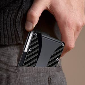 Asgenox Minimalist Men Carbon Fiber Wallet with Pull Card Case Money Clip for Daddy Husband Son Boyfriend Colleagues- Valetine Anniversary Birthday Gift – Slim Front Pocket RFID Blocking Card Holder