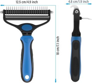 Dog Grooming Brush, 2 in 1 Double Sided Undercoat Rake Deshedding Brush for Dogs & Cats, Pet Dematting Comb Hair Removing Tools for Knots, Mats & Tangles, Blue