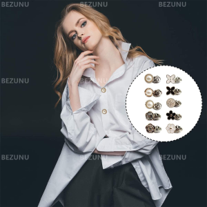 Shirt Button Pins, 24 PCS Rhinestone Pearl Buttons for Cuffs, Collar, Clothing Decoration