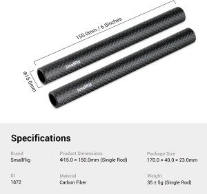 SMALLRIG Carbon Fiber 15Mm Rod Pack of 2, 15Cm 6 Inches – 1872