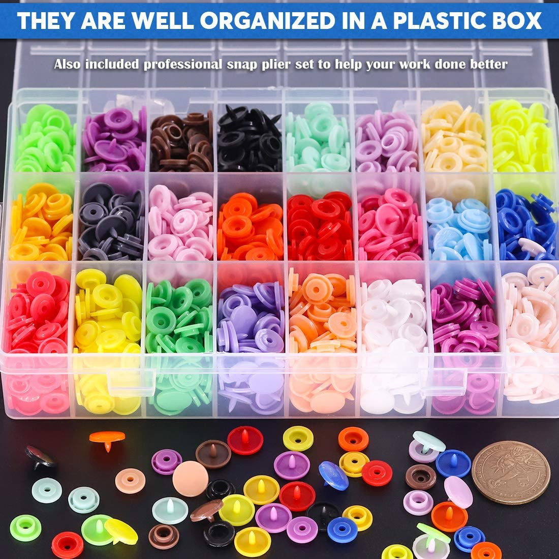  Hight Quality 384Pcs 24 Colors Plastic T5 Snap Buttons with  Snaps Pliers Set, Plastic Snaps Hand Tool Snaps Fastener Perfect for  Clothes, Cloth Diapers with Organizer Storage Containers