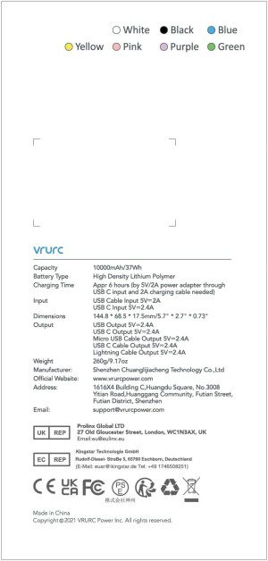 VRURC 10000Mah Power Bank USB C with Built in 4 Cables, Slim Portable Charger with 5 Outputs & 2 Inputs,Led Display External Cell Phone Battery Pack Compatible with Iphone Samsung Android Etc- Black