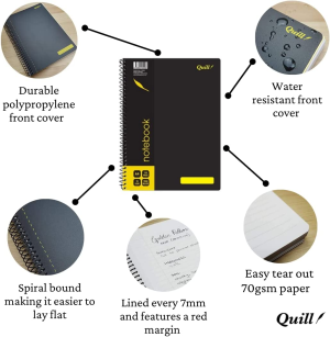 Quill, Q Series, Notebook, 70Gsm, PP, A4, 120 Pages, Black