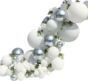 LDFWAYAU Balloon Arch Kit 127Pcs White Balloons Silver 4D Foil Balloons and Silver Confetti Balloons Garland for Wedding Bridal Shower Baby Shower Birthday Graduation Party Backdrop Decorations