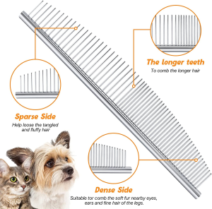 PETTOM Cat Comb Dog Grooming Remove Matted Fur Half Moon Pet Comb Stainless Steel Teeth Arc Design for Lose Hair Tangles and Knots